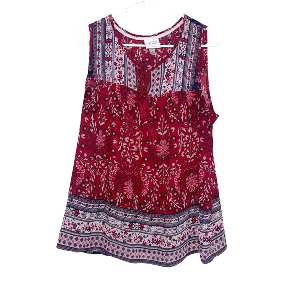 Knox Rose Tops - Knox Rose Womens Sleeveless Boho Red Floral Print Tunic Top L